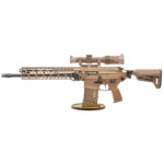 Flat Dark Earth (FDE) Coyote Tan AR-10 gun stand with Magpul-style magazine, compatible with Sig Sauer Spear.