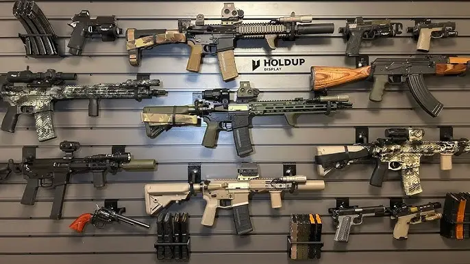 Gun wall display in collector room